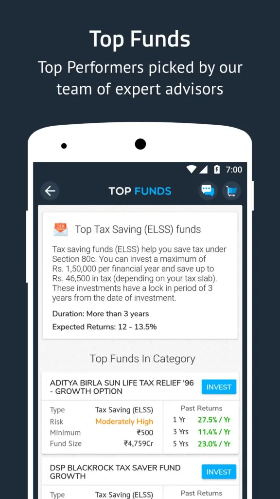 Mutual Fund App EquitySeeds Top Funds Recommendation feature